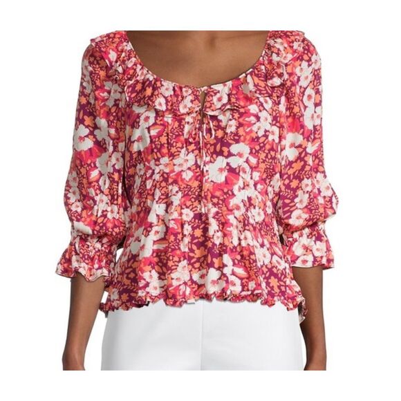 Free People Sweet Memories blouse fruit punch combo boho‎ floral ruffle size s - Picture 3 of 14
